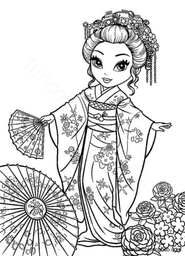 Lisa Frank Japanese Geisha Coloring Sheet